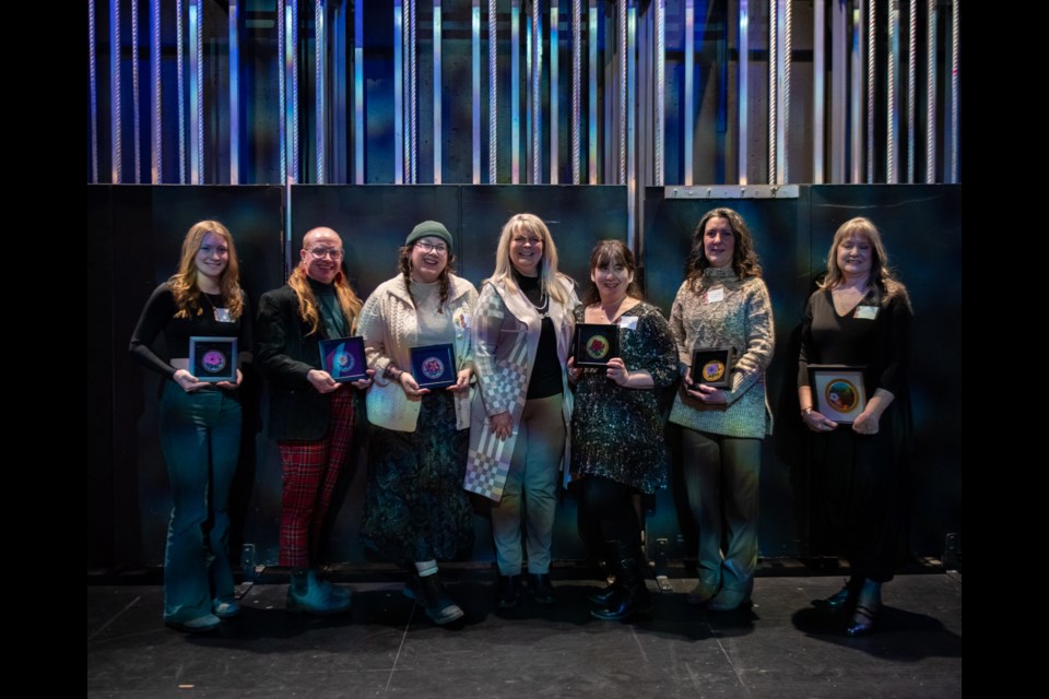 In this group photo of the 2024 St. Albert Mayor's Celebration of the Arts recipients, from left to right, they are Grace Forestier, Max Quilliam; Amanda Penner, Mayor Cathy Heron, Melanie Gall, Shannon Vance and Diane Gwilliam. CITY OF ST.  ALBERT