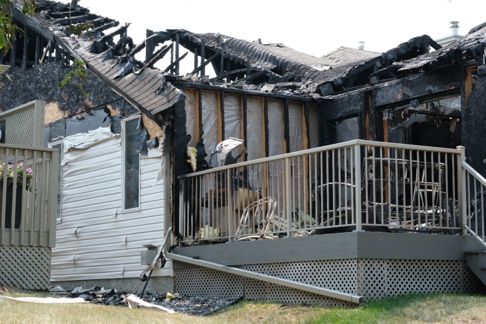The back side of a house that caught fire in Heritage Lakes.