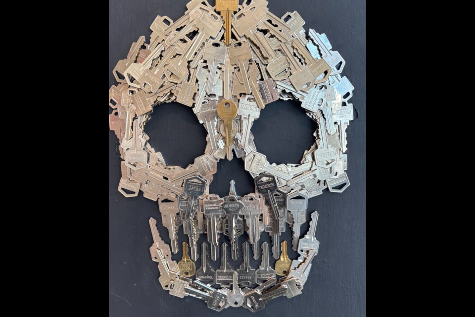 This multi-media skull made from keys is one of the unique offerings at High Energy 30 currently on display at Art Gallery of St. Albert.