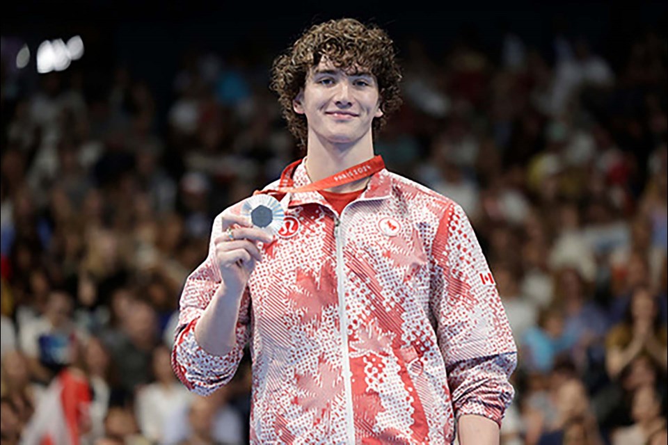 SILVER SWIMMER — Reid Maxwell shows off the silver medal he won for the 400M Freestyle S8 finals at the 2024 Paralympics in Paris, France on September 4, 2024. CANADIAN PARALYMPIC COMMITTEE, MICHAEL P. HALL/ Photo