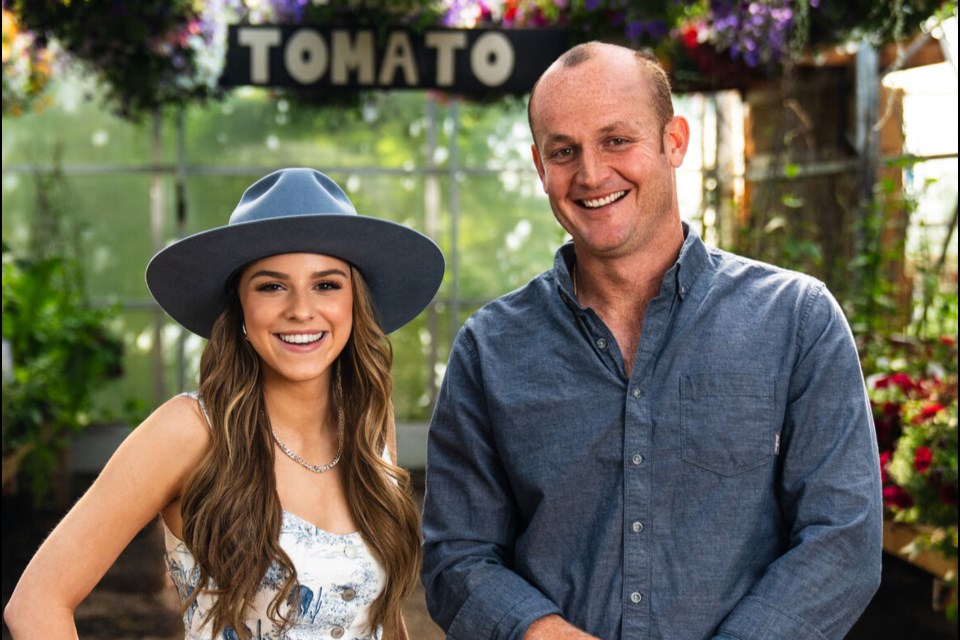 Hailey Benedict, host of One Perfect Meal series, stands with Sean Hamer of Saskatoon Farms. 