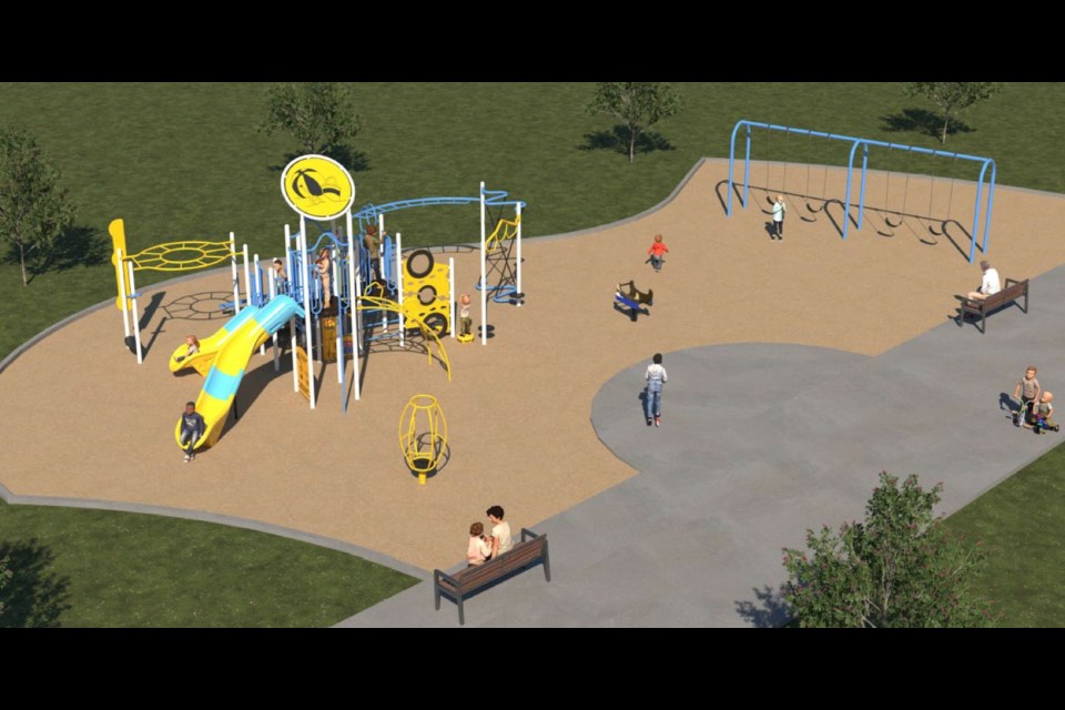 This beach-themed playground will be the centre-piece of Jennifer Park in Jensen Lakes. SCREENSHOT/City of St. Albert