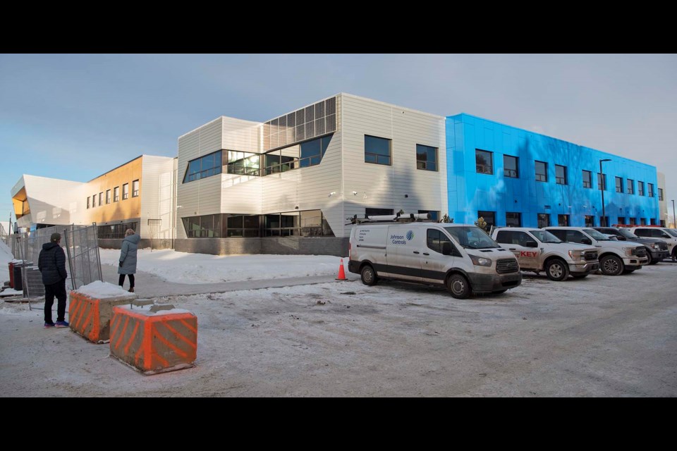 NEW SCHOOL — The exterior of the new Paul Kane building on Dec. 15, 2022. Note the large box projecting from the front of the school, which contains the science labs. KEVIN MA/St. Albert Gazette