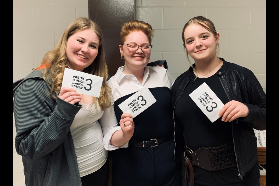 STARK Poet's Paul Kane High School team placed third at the Poetry in Voice competition held at McNally High School on March 4. The poets from left to right are Mackie Suitor; Brooklin Curran and Mira Andersen. 