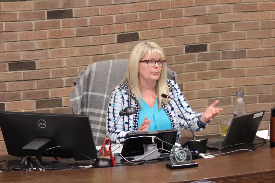 Mayor Cathy Heron during the April 16 council meeting. JACK FARRELL/St. Albert Gazette