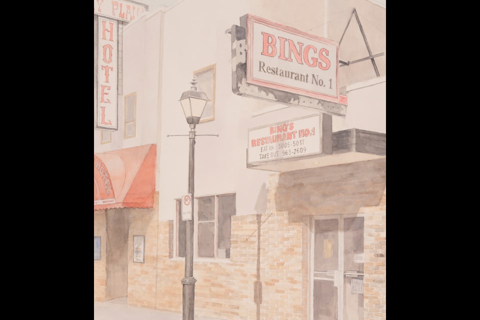 Edith Chu depicts Bing's Restaurant in Stony Plain in a watercolour titled Chop Suey as part of the Sweet and Sour Memories currently on display at Art Gallery of St. Albert.