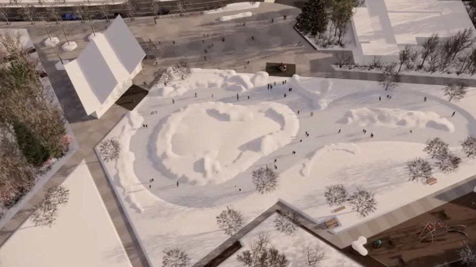 This digital rendering shows the future downtown park as a public skating space in the winter. CITY OF ST. ALBERT/Image