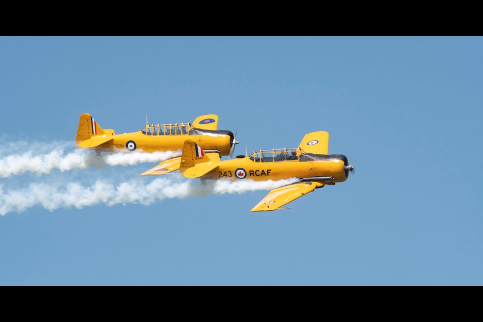 Edmonton-raised brothers David and Drew Watson, also known as Yellow Thunder at the 2023 Alberta International Airshow at the Villeneuve Airport.
