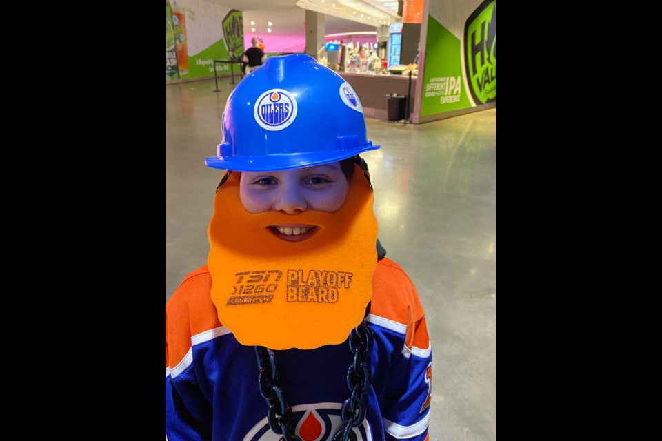 Charlie Parrotta (10 years old) cheering on the Oilers for game 2 