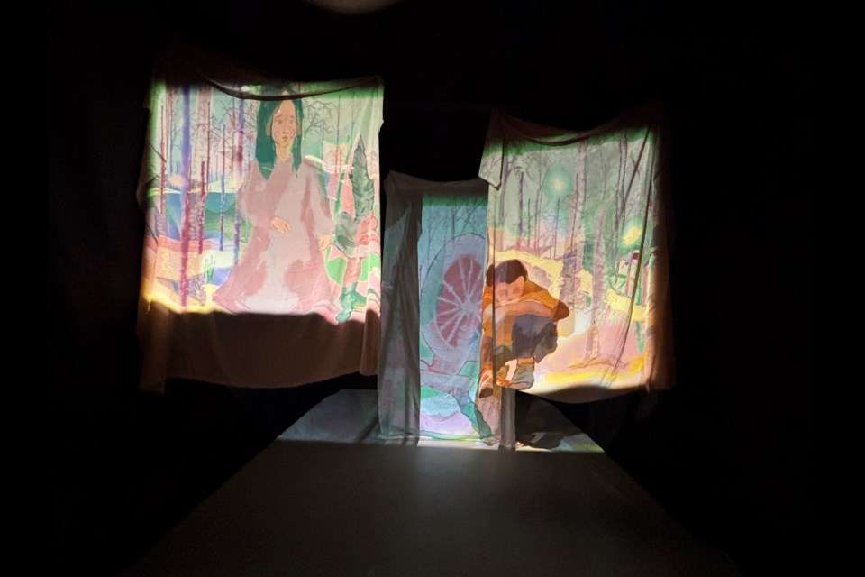 Naghmeh Sharifi, Fading Fables (Zar-Afshun), 2025. Digital video and sound, installation. The exhibition will be at the Art Gallery of St. Albert until August 23. 