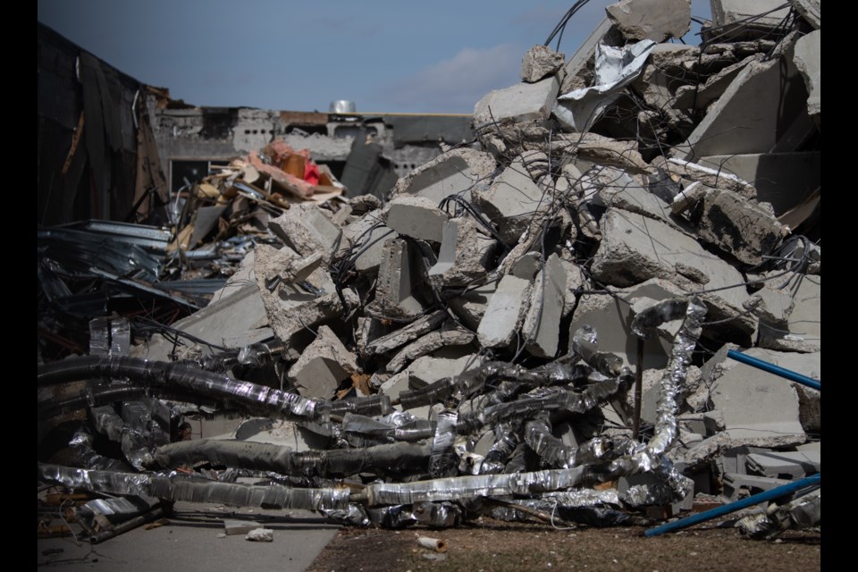 Rubble builds up as Paul Kane High School is demolished on Saturday April 22 JOHN LUCAS/St. Albert Gazette