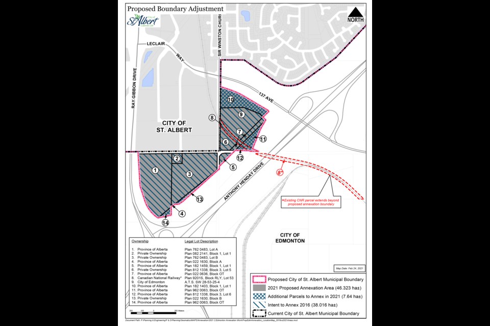 The parcels, leftover from the construction of Anthony Henday Drive, has potential to expand industrial or commercial space in St. Albert once brought within city boundaries. 