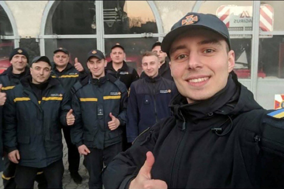 First responders in Ukraine give their thumbs up in gratitude for the donated supplies. FIREFIGHTER AID UKRAINE/Photo