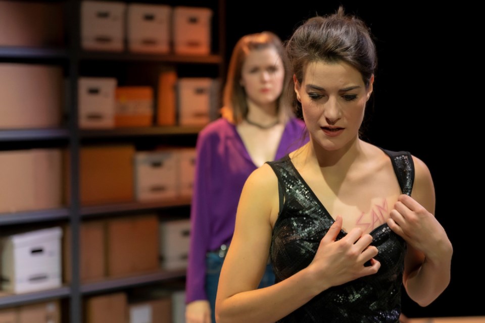 St. Albert actor Alex Dawkins (front) performs with Laura Raboud in Workshop West's world premiere of The Ballad of Peachtree Rose. Dawkins' performance earned her a nomination for a Sterling Award.
