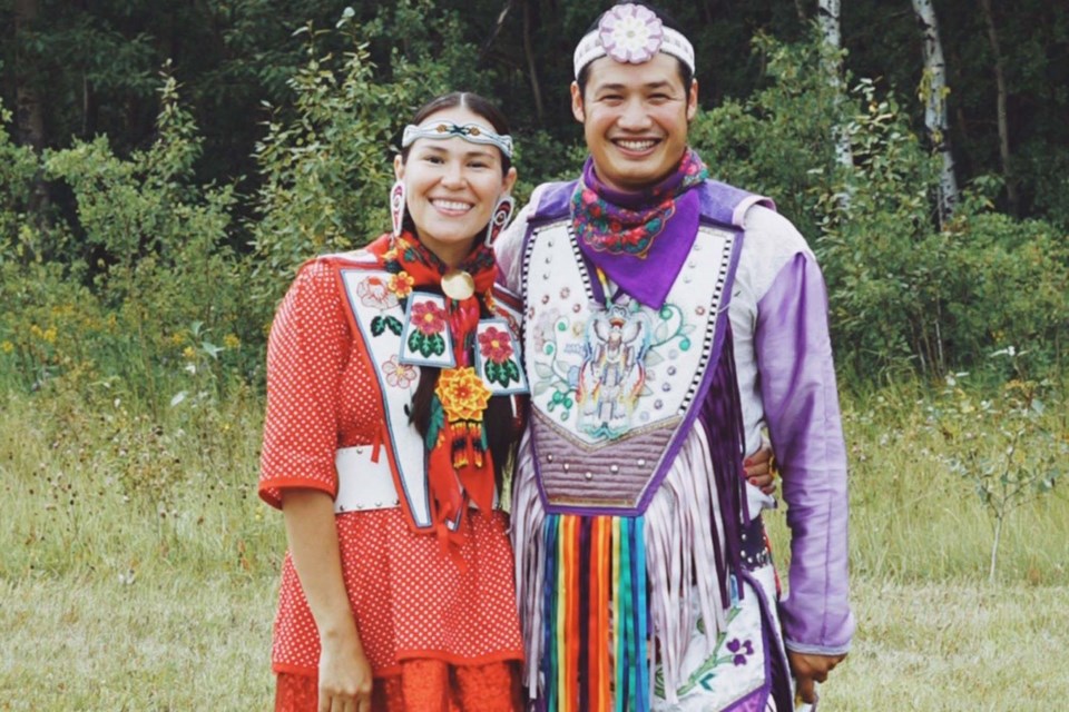 Marrisa and Patrick Mistuing are the co-creators of Powwow! Ohcîwin The Origins, an exhibit showcasing powwow dance culture and traditions currently featured at Musée Heritage Museum until Nov. 27, 2022. SUPPLIED/Photo