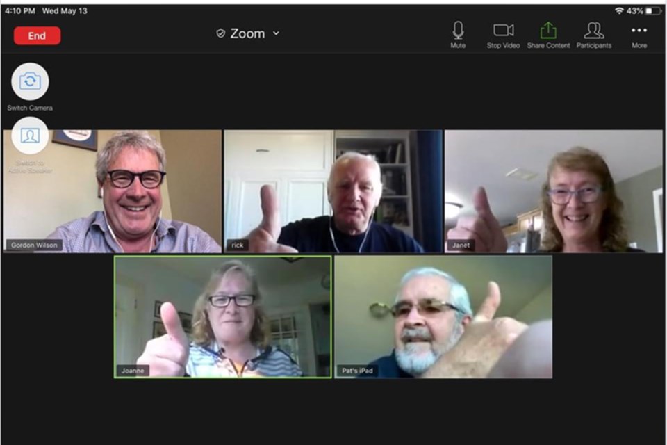 Rick Boyd (middle top row) meeting his four siblings from the first time on Zoom after 69 years apart. SUPPLIED