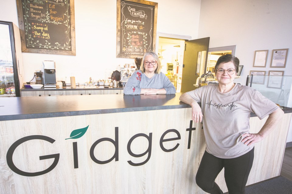 Co-owners of Gidget's Bistro Gidget Bouchard, right, and Jo Bouchard say they have only been open in Campbell Business Park for six months and are facing uncertainty about the COVID-19 pandemic and looming finacial crisis it's creating. CHRIS COLBOURNE/St. Albert Gazette