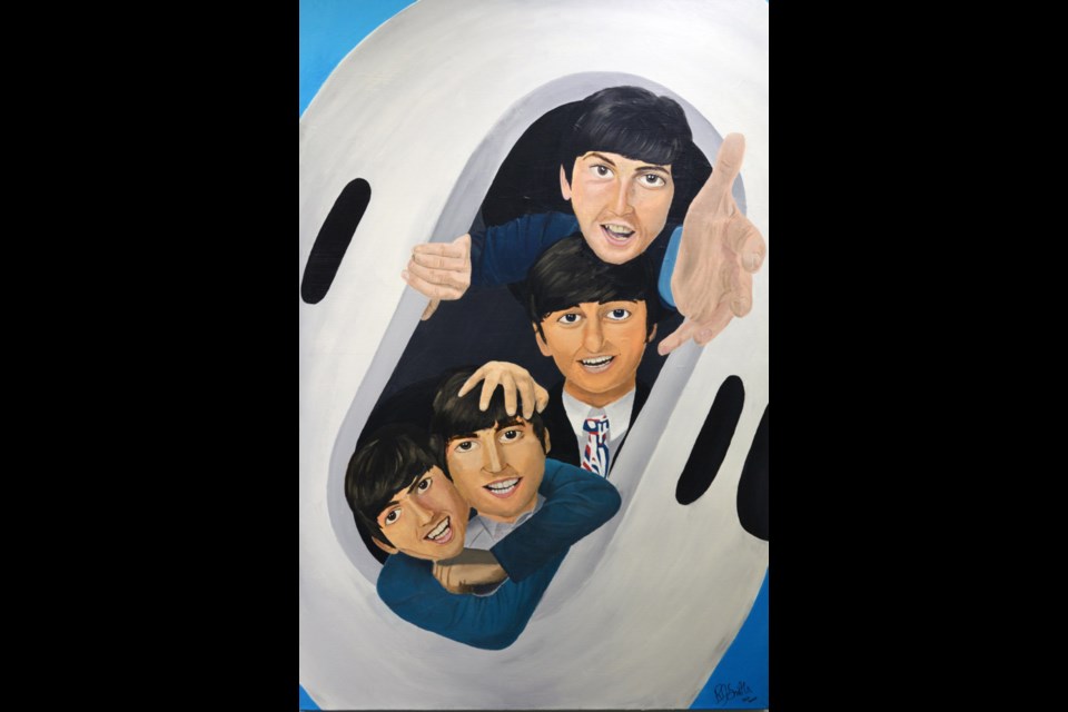 RJ Smith, Grade 12 student at St. Albert Catholic, created an acrylic piece inviting the viewer to dance with the Beatles inside an AirPod.