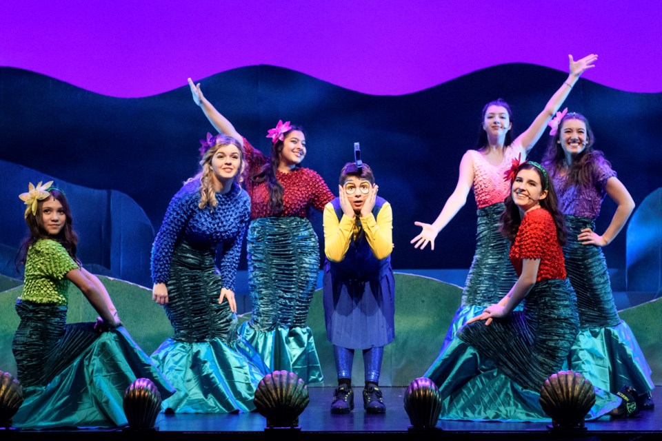 Woodley Connor as Flounder (centre) pairs up with Ariel's mersisters to sing She's in Love during the musical theatre production of The Little Mermaid now playing at the Arden Theatre. IAN JACKSON EPIC PHOTOGRAPHY/Photo