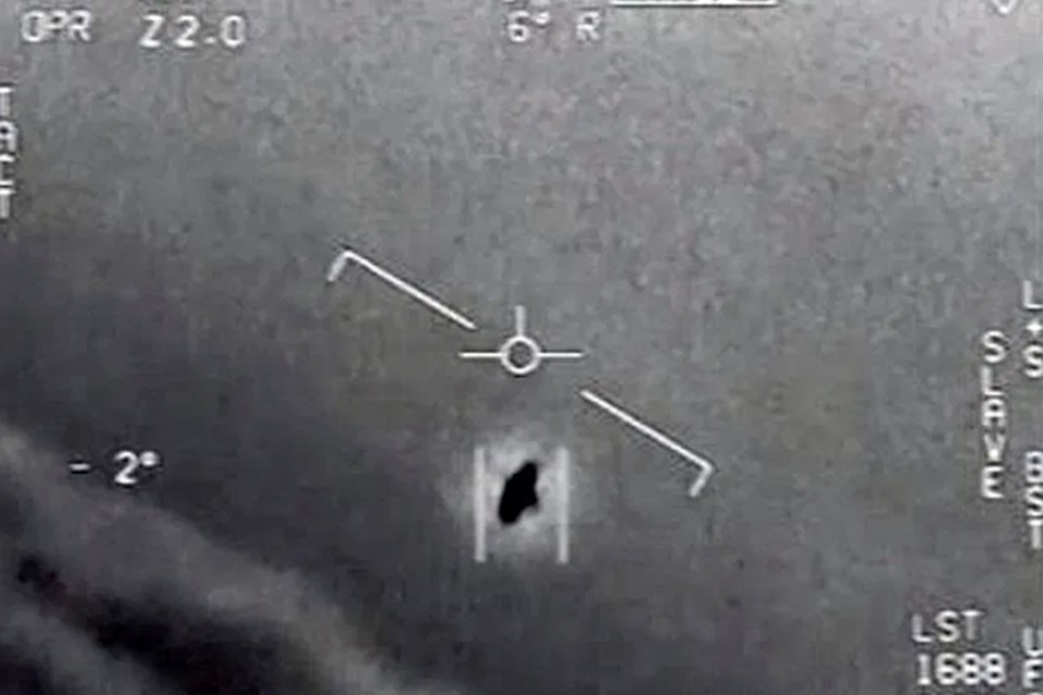 This image was released by the U.S. Department of Defense showing in-flight video taken by Navy pilots who that say they encountered objects in the sky which they cannot explain. The video shows the object moving at terrific speed and with otherwise unmanageable directions for humans or human-made aircraft. US DEPT OF DEFENSE/Photo