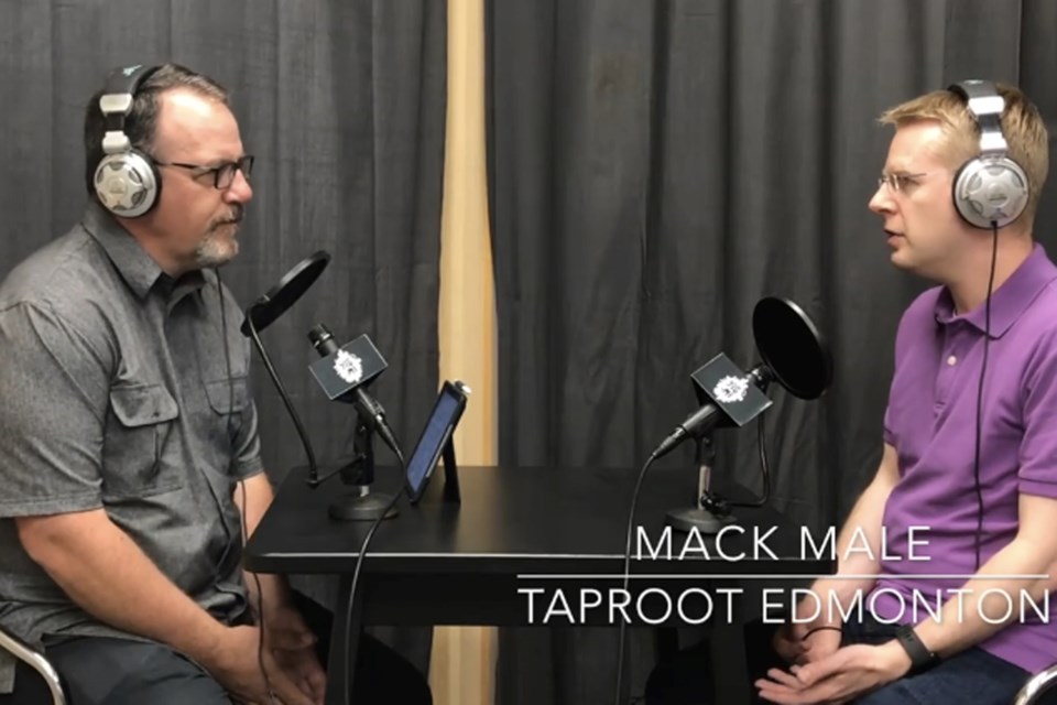 LeLacheur in discussion with Taproot Edmonton co-founder Mack Male during the YEG.me podcast that was released last August. ROAD55/Photo