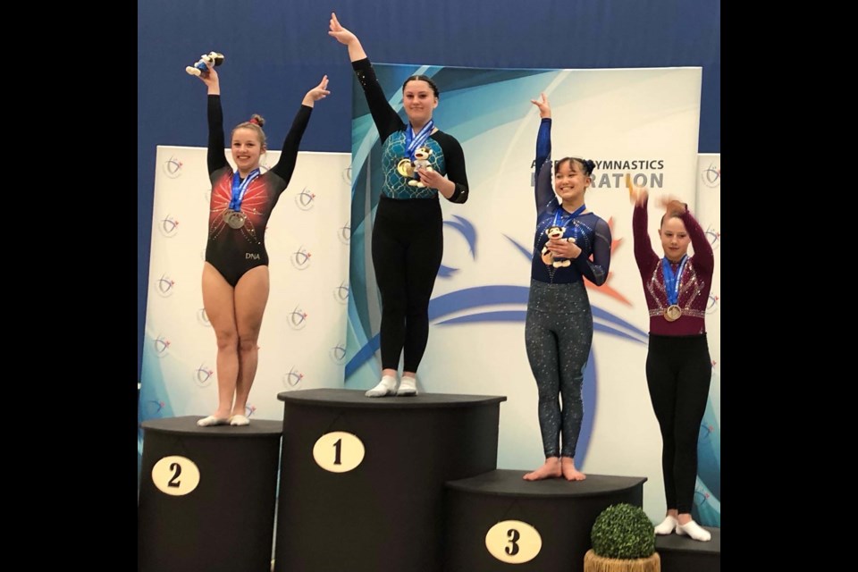 Madison Perkins from St. Albert Gymnastics Club claims the Level 6 top spot at the 2022 Artistic Provincial Championships April 8-10, 2022. SUPPLIED/Photo