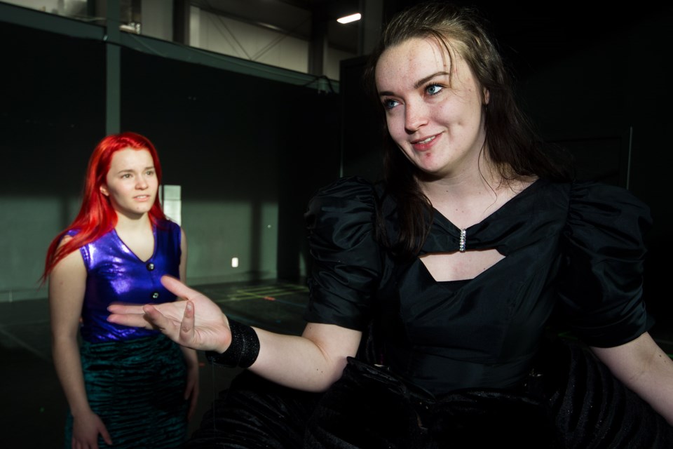 Jillian Aisenstat as Ariel, left and Julia Shaw as Ursula practise a scene from The Little Mermaid which is the winter production for The St. Albert Children's Theatre. 
CHRIS COLBOURNE/St. Albert Gazette