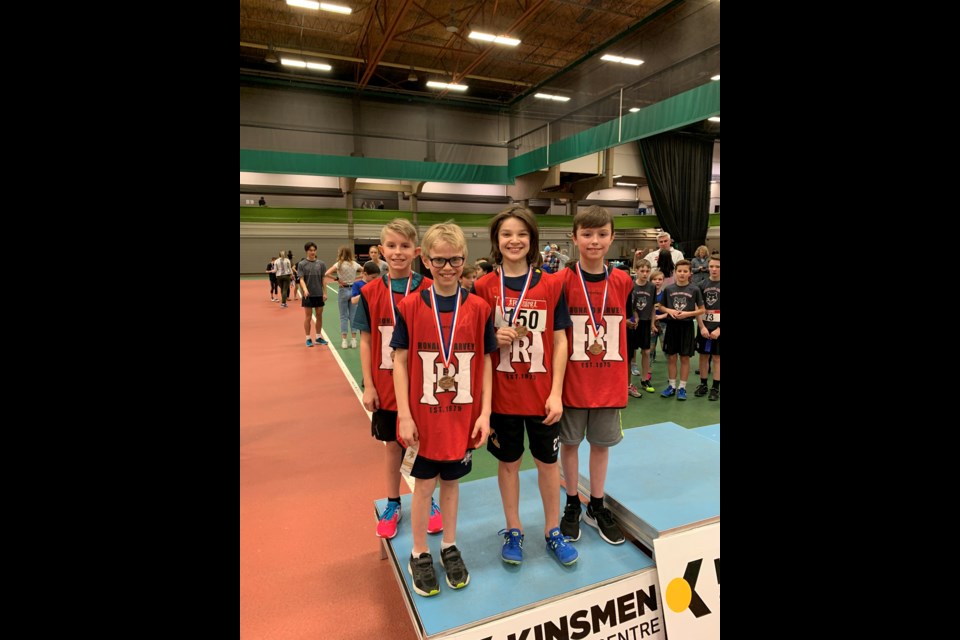 From left, Aidan Heyworth, Reede Kulmatycki, Gavin Faul and Kash Rattray placed third against 75 other teams in the boys 200-metre relay.