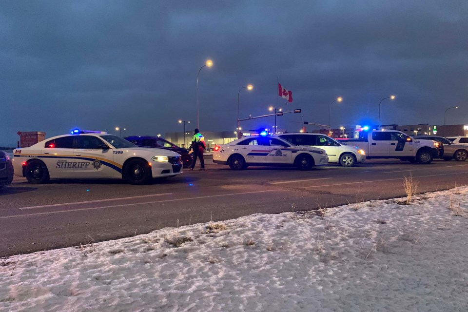  St. Albert RCMP Traffic Services teamed up with RCMP Provincial Traffic Services, Alberta Sheriffs-Highway Patrol, Alberta Sheriffs-Fish & Wildlife, and St Albert Municipal Enforcement to kick off the holiday Checkstop season on Nov. 27, 2022. SUPPLIED/Photo