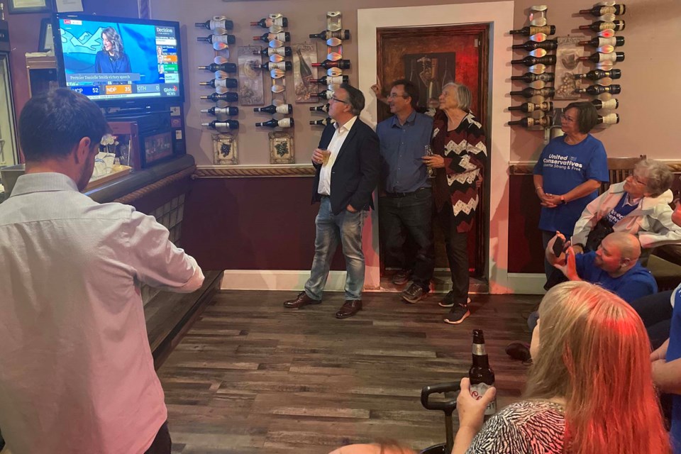 UCP's Dale Nally watches results of the Alberta General Election on May 29, 2023. Nally was voted in for his second term in the Morinville-St. Albert riding with 51 per cent of the vote. SUPPLIED/Photo