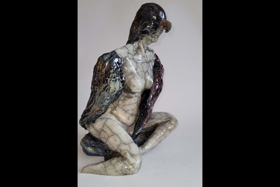 Carroll Charest's representation of Nekbet, a lesser known Egyptian goddess has the body of a woman and the head and wings of a vulture. Her sculptures are part of VASA's latest exhibit, It's a Tactile World, currently on display until June 30. CARROLL CHAREST