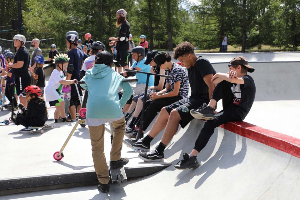 Around 100 people came out to celebrate Woodlands Skatepark's grand re-opening on Aug. 11, 2021. JESSICA NELSON/St. Albert Gazette