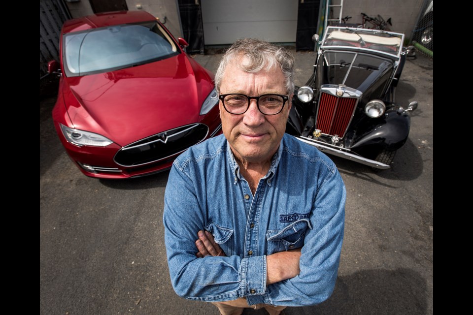 Art Rutledge of St. Albert shows off some of the classic and electric vehicles at his Edmonton shop May 9, 2019. On the left is a 2015 Tesla Model S with a 1952 MGD.

He and other area owners will have many more on display at a unique car show at the Apex Casino this May 18. The unnamed show gives people a chance to ride in and possibly test drive classic and electric cars — something you won't get a chance to do at any other show in the region. DAN RIEDLHUBER/St. Albert Gazette