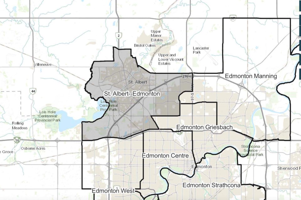 The current riding for St. Albert-Edmonton. SCREENSHOT/Photo