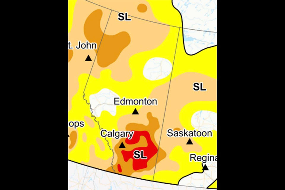 Drought conditions continued to expand in the southern portion of the province for the month of June according to the Canadian Drought Monitor current to June 30, 2023.