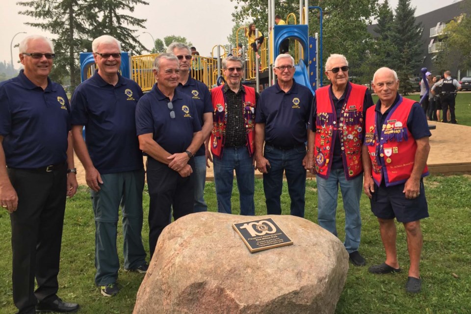 Last year, the Breakfast Lions took on a playgroud project at the apartments on Rivercrest Crescent to celebrate the 100th anniversary of Lions Clubs International. There's no word yet on what project they will sign up for the centennial of Lions Clubs in Canada next year. Pictured here are (L to R): Henry Irving, Leo Bruseker, Paul Cardinal, Paul Cardinal, Paul Benson, Tom Chalmers, Gerry Gorgichuk, Vince Ratchinsky and Neil Meachem. ST. ALBERT BREAKFAST LIONS CLUB/Photo