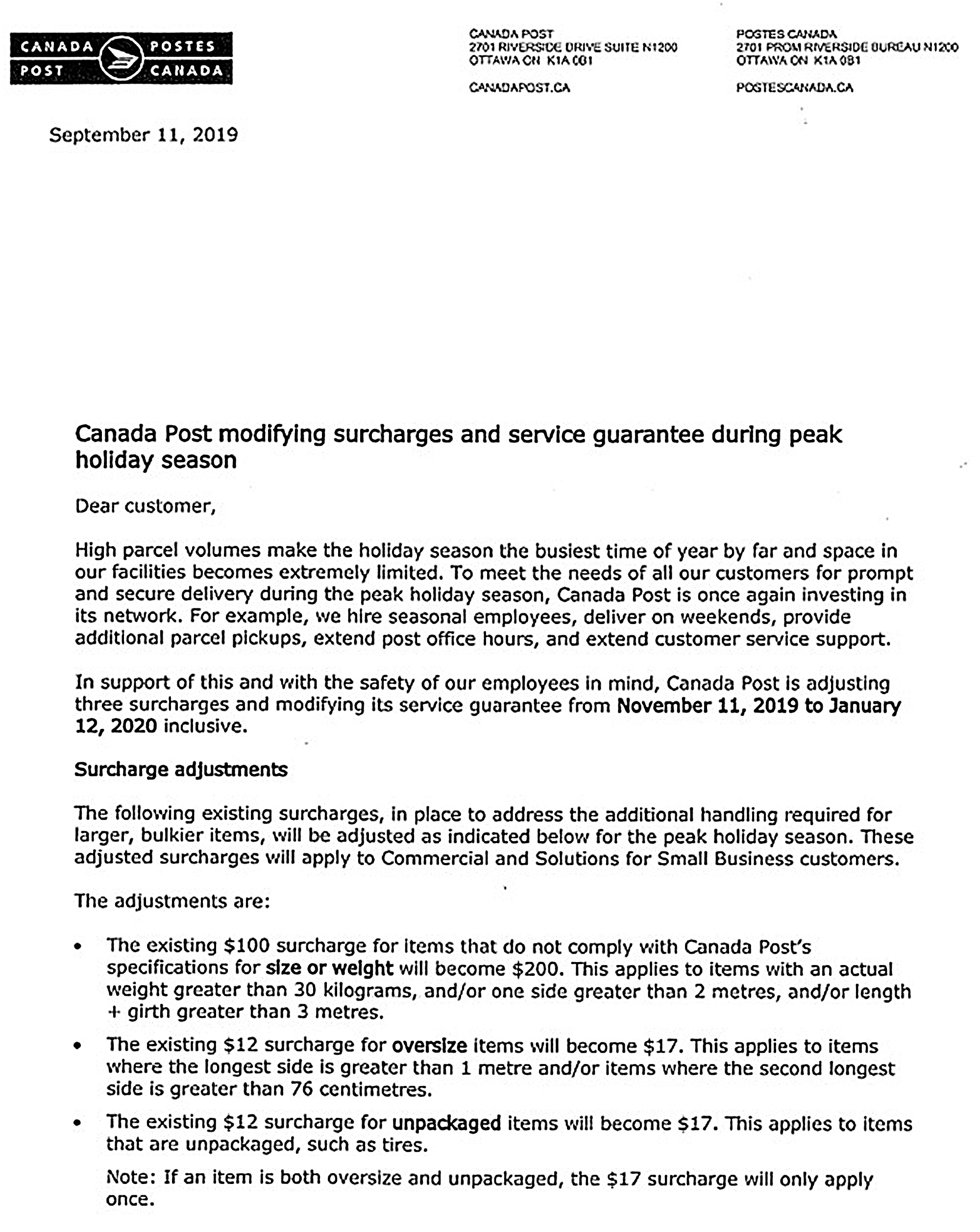 Canada Post letter surge new