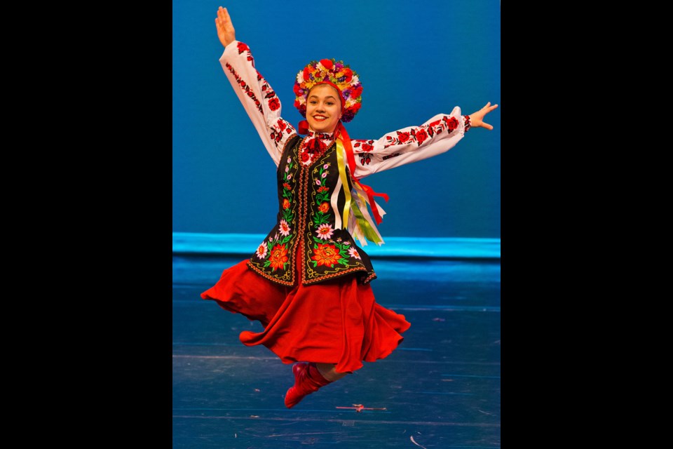 Sophia Savytska of the Vykrutas Ukrainian Dance Society performs in the Poltava Teen Advanced Solo in the morning session at the Arden Theatre on Friday during the 35th annual Cheremosh Ukrainian Dance Festival which sees hundreds or performers from all age groups show off their cultural dance skills. CHRIS COLBOURNE/St. Albert Gazette