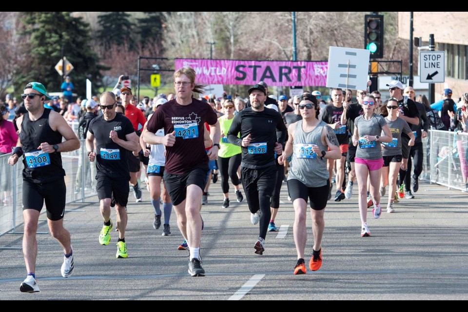 Participants get moving at the start of the half marathon at RunWild in St. Albert on  May 15, 2022. BRUCE EDWARDS/St. Albert Gazette
