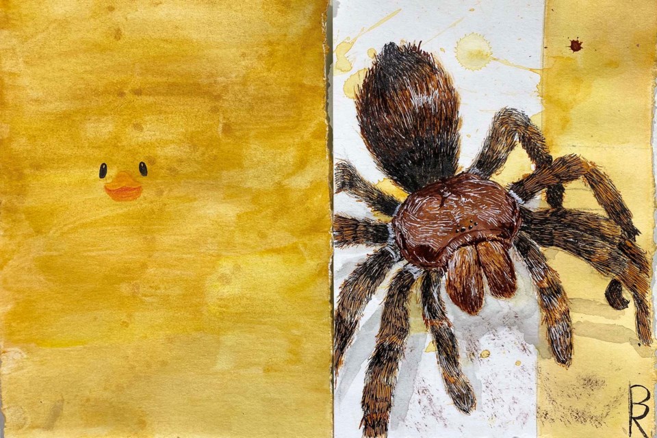 The Giant Duckling by Brooke-Lyn Blackburn, Grade 11; and Tarantula by Ryan Babiuk, Grade 12. SUPPLIED/Photo