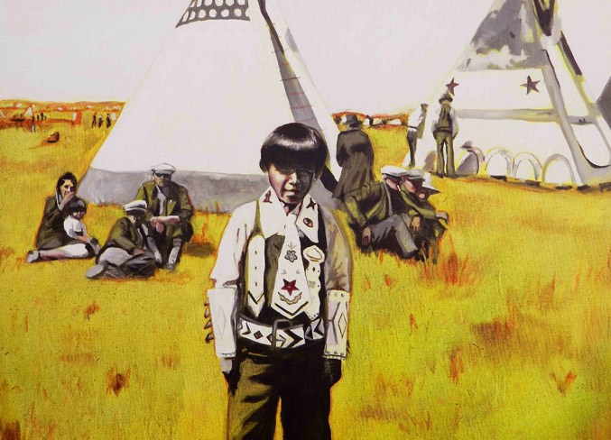 Artist Jennie Vegt painted a historical photo of a First Nations boy attending the royal visit of King George VI and Queen Elizabeth to Edmonton back in 1939. Royal: The Visit is just one of a series of such art pieces by Vegt, each accompanied by poetry by Anna Marie Sewell (with the assistance of Danielle Metcalfe-Chenail) that can be seen in the Reconciling Edmonton exhibit at the Art Gallery of St. Albert until Saturday, March 30.