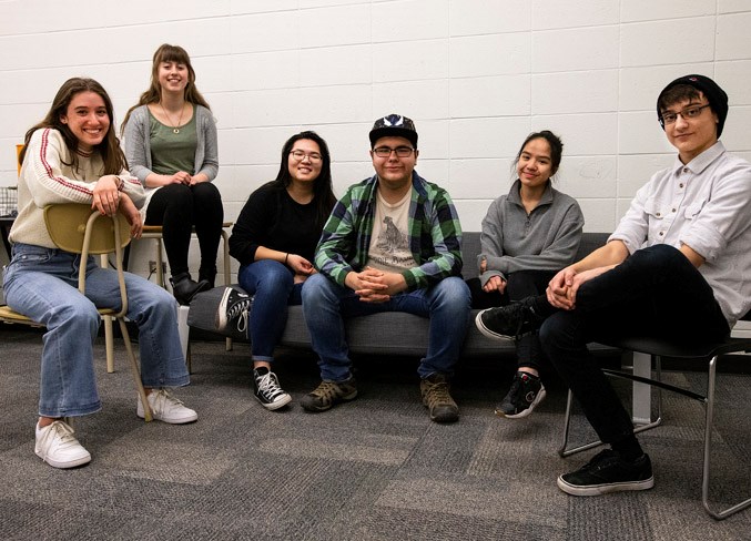 Debbie Dyer, drama director of St. Albert Catholic High School, recently took a group of students  to Atlanta during spring break to work on a human trafficking installation. Pictured here, left to right, Jillian Callbeck, Athena Arlinghaus, Lena Mah, José Sanchez, Shaira Balbas and Matthew Rose. Absent from photo are Declan Kelly and Sara Bonner.
CHRIS COLBOURNE/St. Albert Gazette