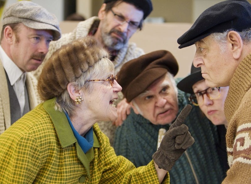 Mary-Ann Iles acts out a scene from The Black Bonspiel of Wullie MacCrimmon with Stanley Haroun as John Quinn (left)