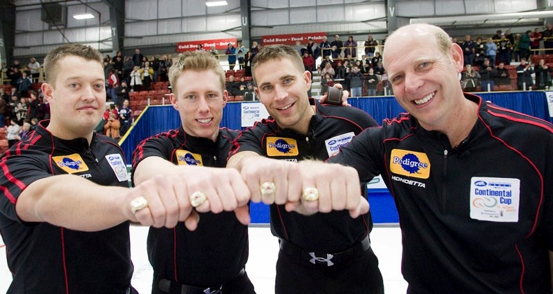 Canada&#8217;s Olympic gold-medal winning rink of (L-R) Ben Hebert