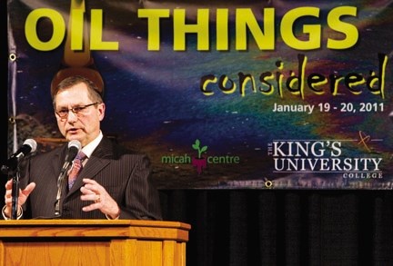 Premier Ed Stelmach gave the opening address at the Oil Things Considered conference at King&#8217;s University College in Edmonton. The conference was meant to encourage
