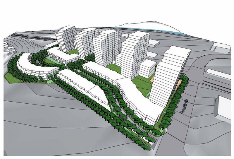Plans from 2008 show how the Grandin mall site could look if redeveloped by Vancouver-based developer Amacon. The site remains untouched.