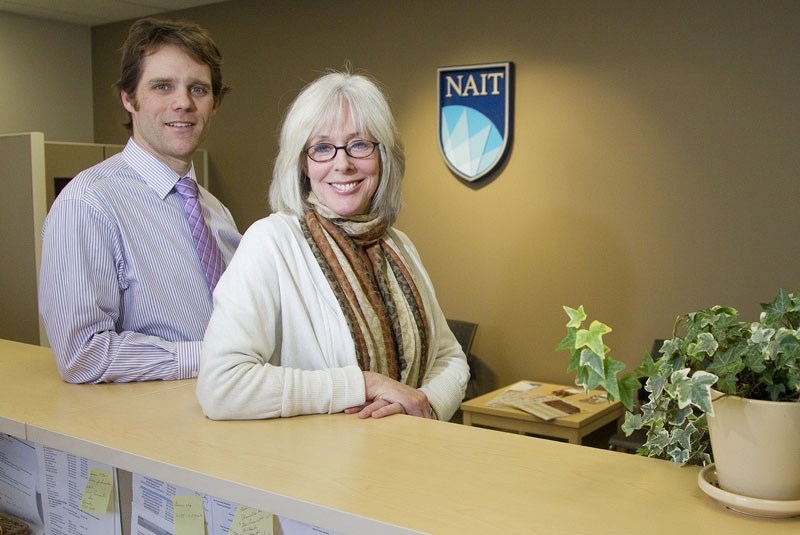 Enterprise development officer Kamren Far and administrator Colleen Porter in the administration office of novaNAIT. The business incubator is holding an open house March 9.