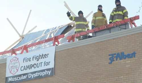 St. Albert firefighters are camping out for charity atop fire hall No. 2.