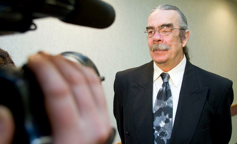 Former transit driver Tom Bregg talks to the media at a press conference held at the St. Albert Inn Monday afternoon