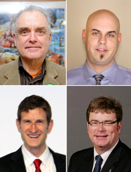 Candidates for Edmonton-St. Albert discuss their respective approaches to crime. (Clockwise from top-left) Peter Johnston